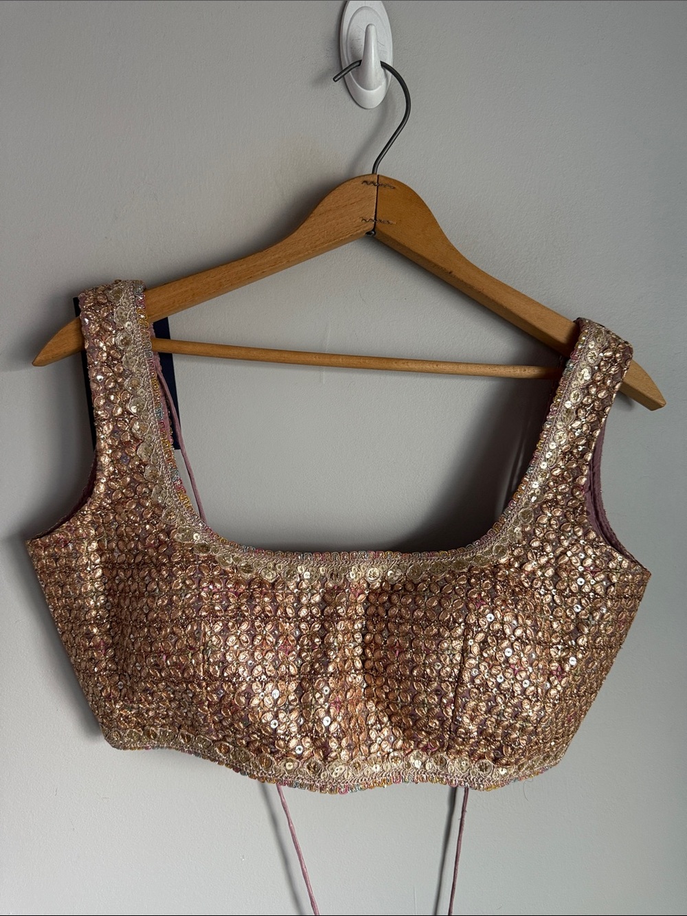 Embellished Rose Gold Sequin Lehenga Crop Top